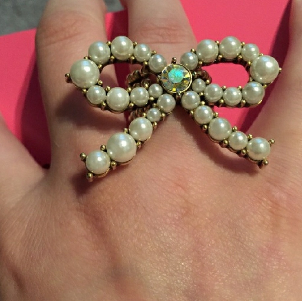 Betsey Johnson Pearl Bow Ring